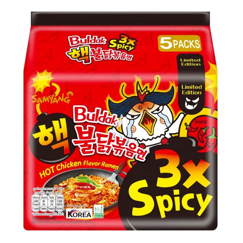 Buldak Hot Chicken x3 Spicy Ramen Snabbnudlar 5-pack, Samyang