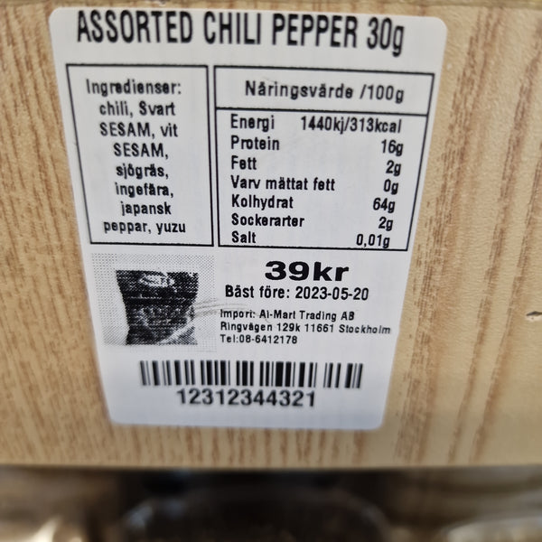 Assorted chili peppar 30g